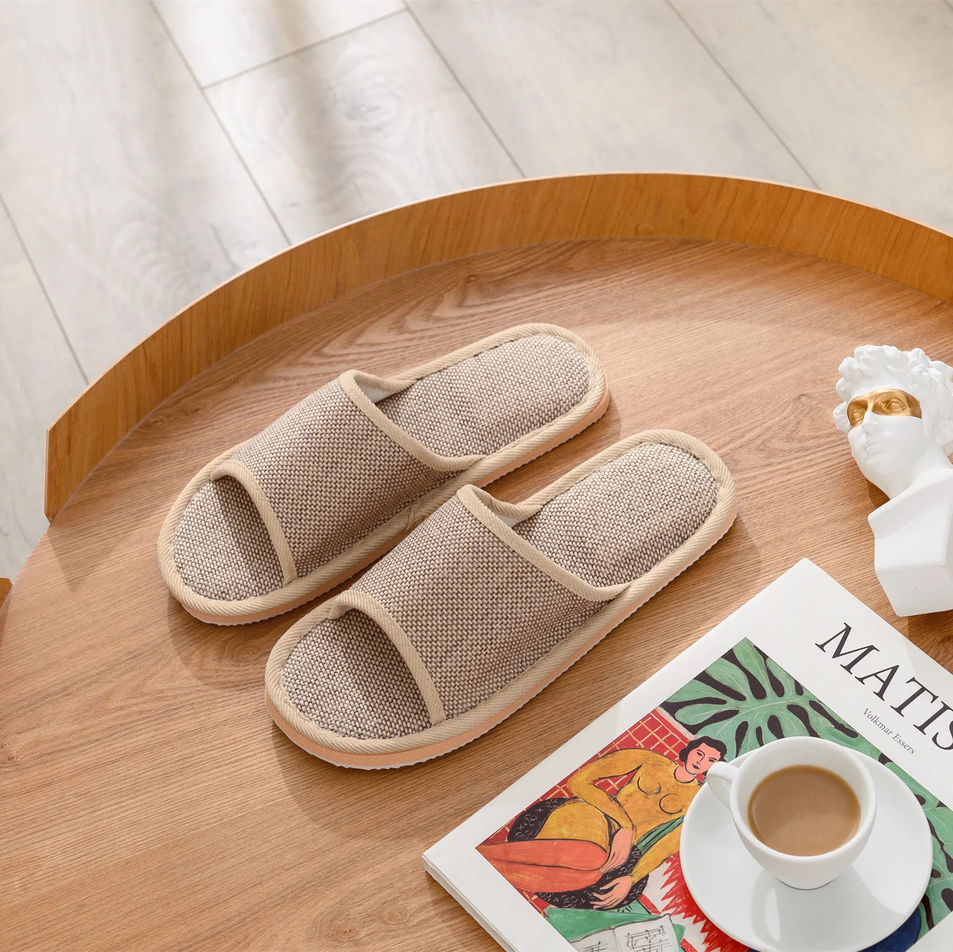 Otoño Invierno zapatillas de suelo para mujer Retro de lino con punta abierta EVA sandalias casuales de fondo grueso zapatillas de interior para parejas zapatos