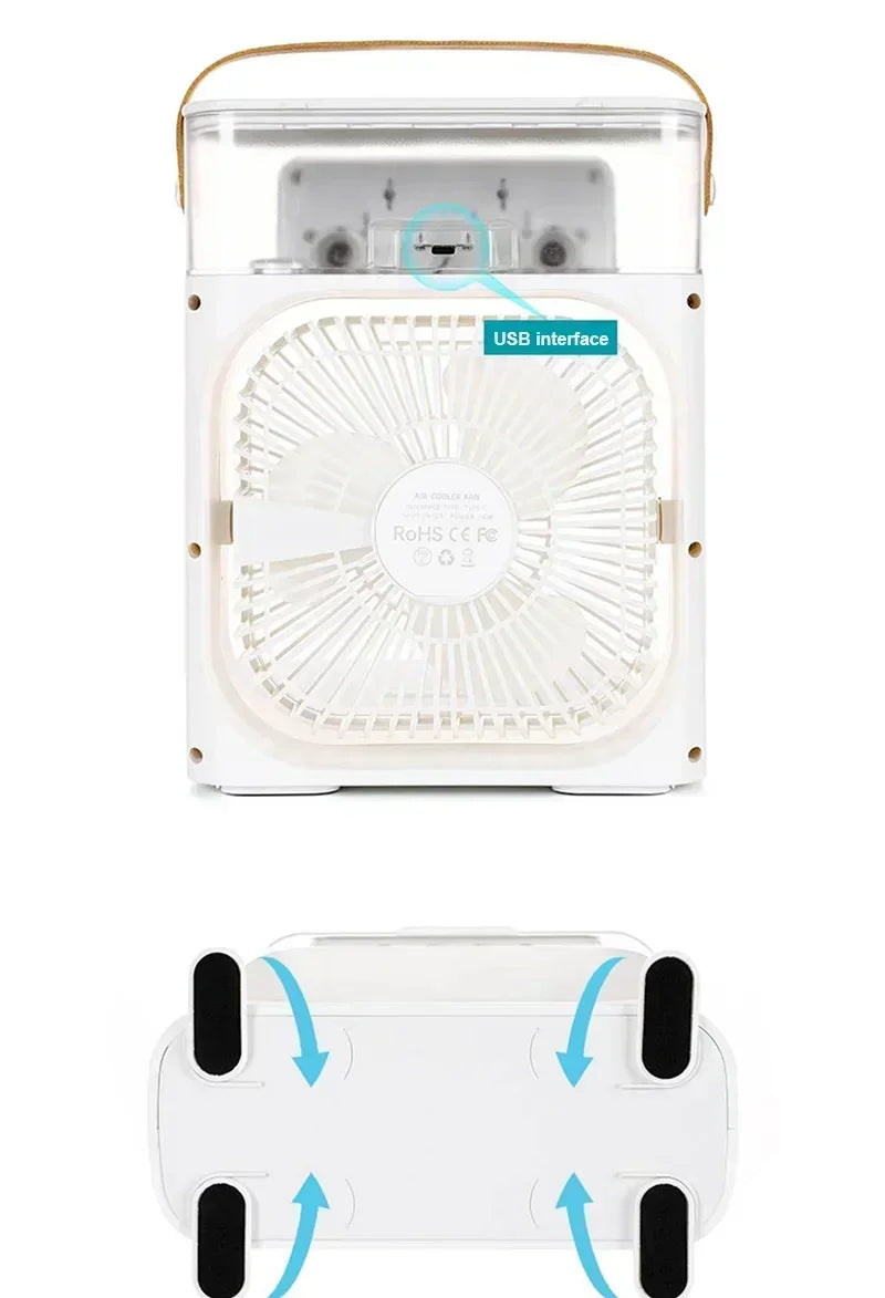 Ventilador humidificador portátil, aire acondicionado, Enfriador de aire pequeño para el hogar, hidromasaje, ajuste de aire portátil para oficina, ventilador de 3 velocidades