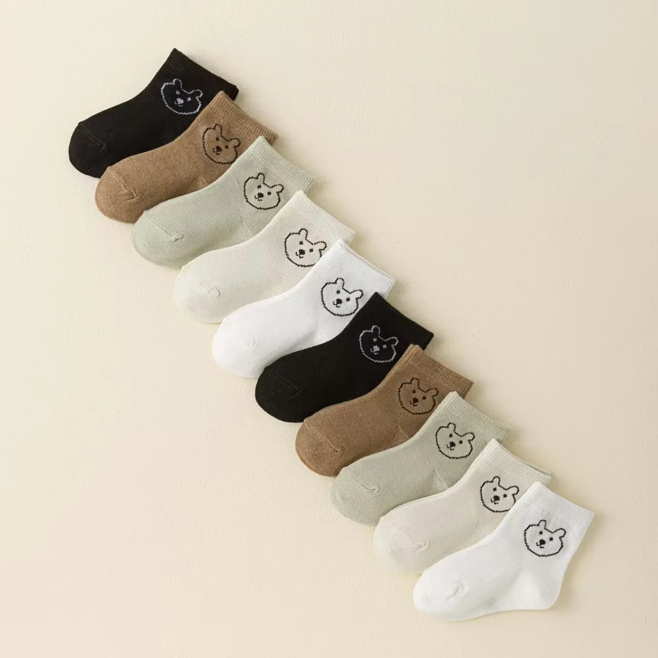 5 pares de calcetines para bebé, calcetines blancos suaves y cómodos de Color sólido con dibujos animados para la vida diaria