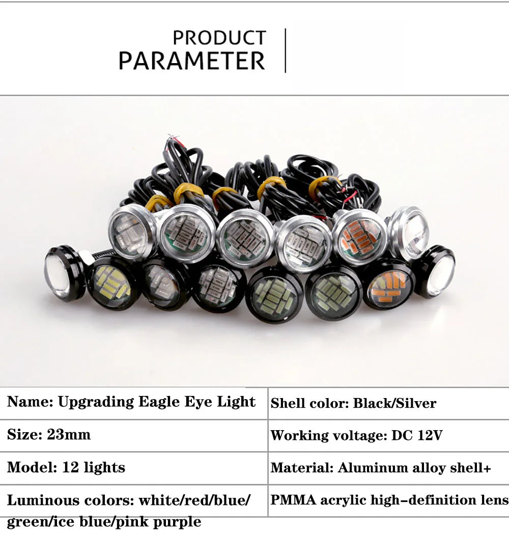 10 Uds 23mm Eagle Eye 4014 12SMD 12V bombilla antiniebla DRL para coche lámpara de señal de estacionamiento de respaldo de marcha atrás automática
