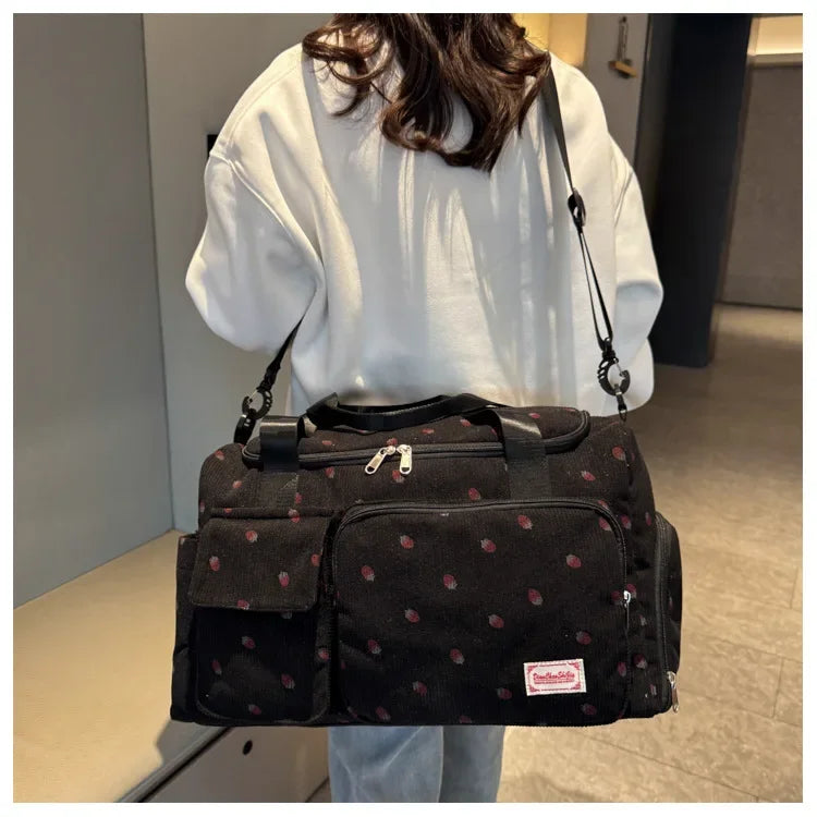 Bolsa de viaje de pana, bolsa de viaje de gran capacidad con compartimento para zapatos, bolsas deportivas para Fitness para mujer, bolsas de lona