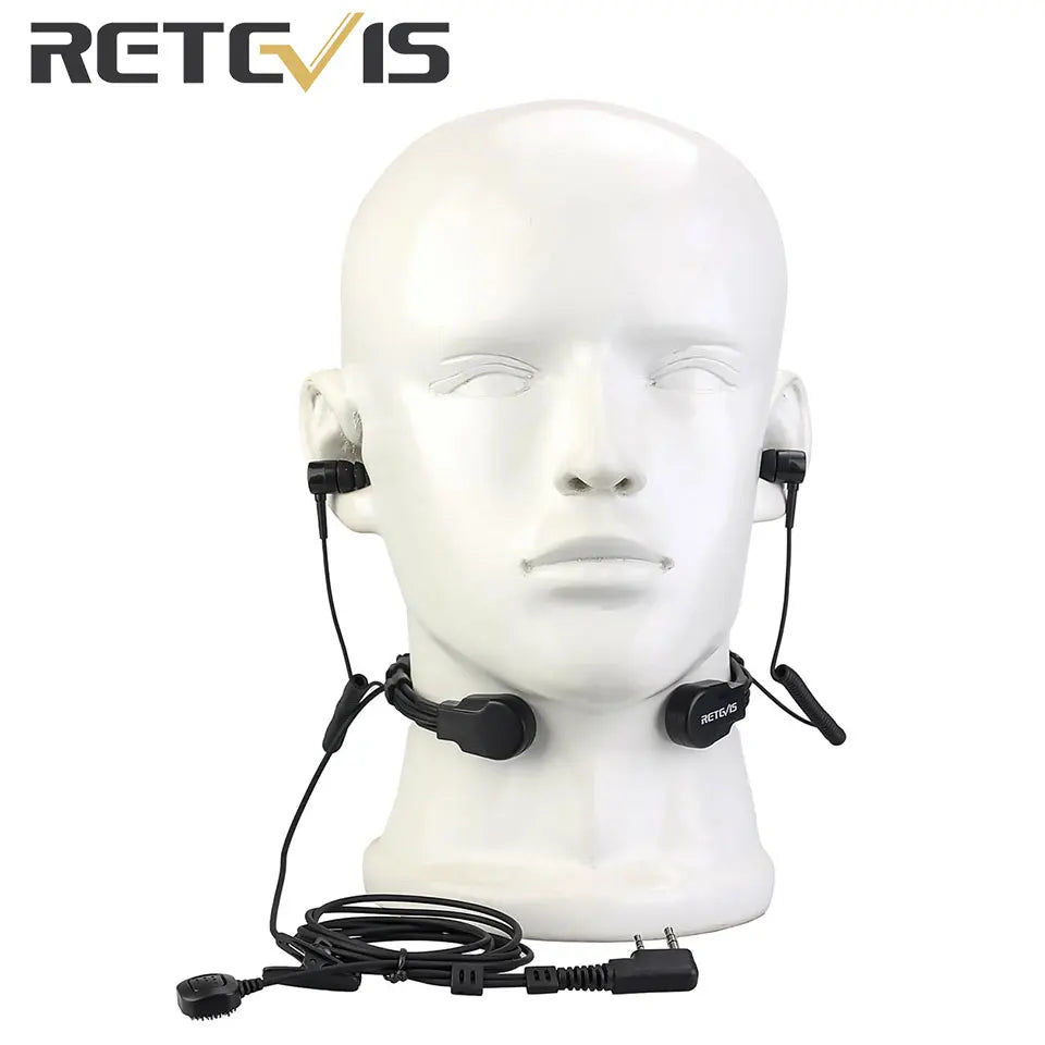 Retevis ETK007 Micrófono de garganta ajustable con PTT de dedo para Baofeng UV-5R Estilo Kenwood Doble aguja Incluye dos auriculares
