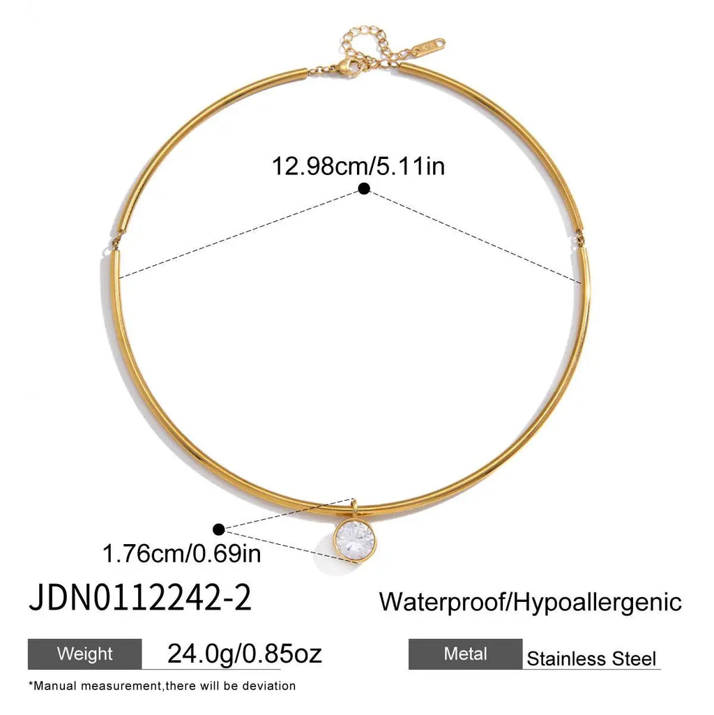 Collar con colgante geométrico de circonita para mujer, chapado en oro de 18 quilates, collar de acero inoxidable, joyería de moda, regalo.