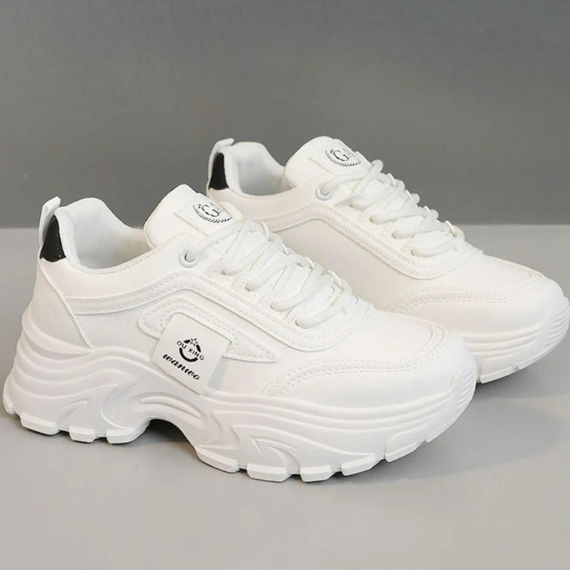 Zapatillas de deporte para mujer, zapatos de cuero con aumento de altura, zapatos informales con cordones a la moda, zapatos vulcanizados para exteriores, zapatos de plataforma de diseñador para mujer