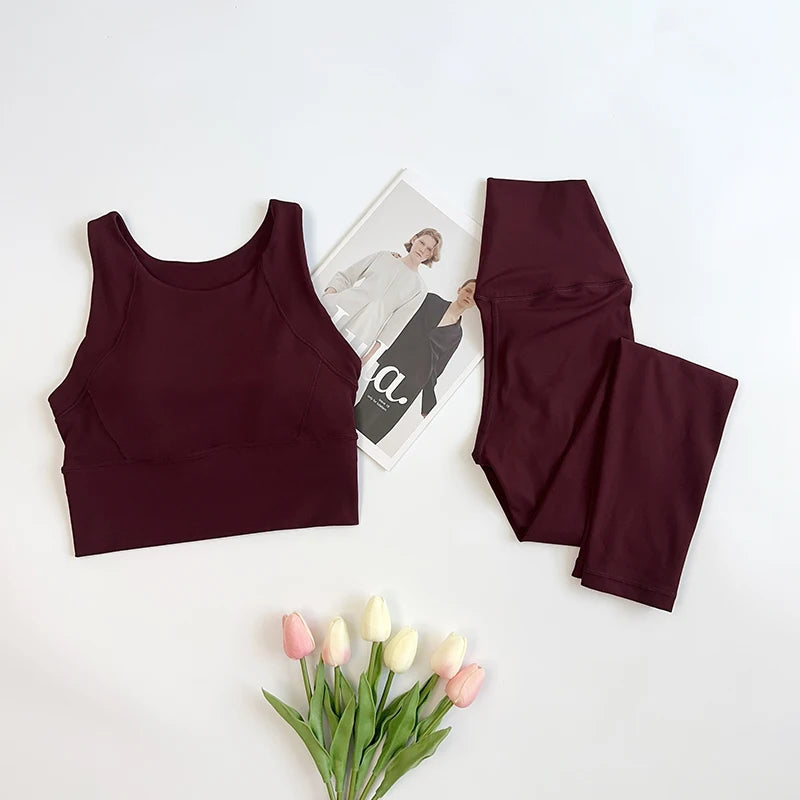 Ropa de Yoga de 2 piezas para mujer, conjunto de Yoga para gimnasio con tirantes cruzados en la espalda, Sujetador deportivo de realce, mallas de Yoga de cintura alta, ropa deportiva de entrenamiento