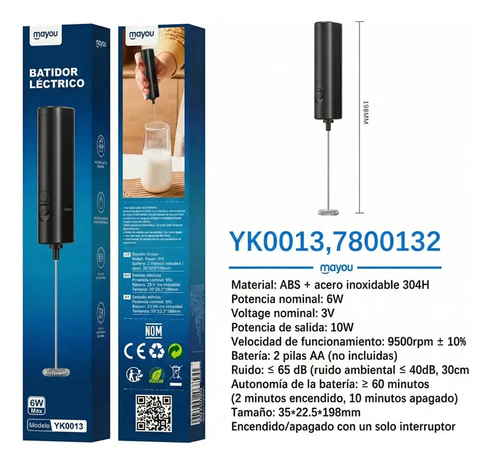 Espumador de leche eléctrico de 9500 rpm, mini batidor de huevos, espumador de café, mezclador portátil para cappuccino