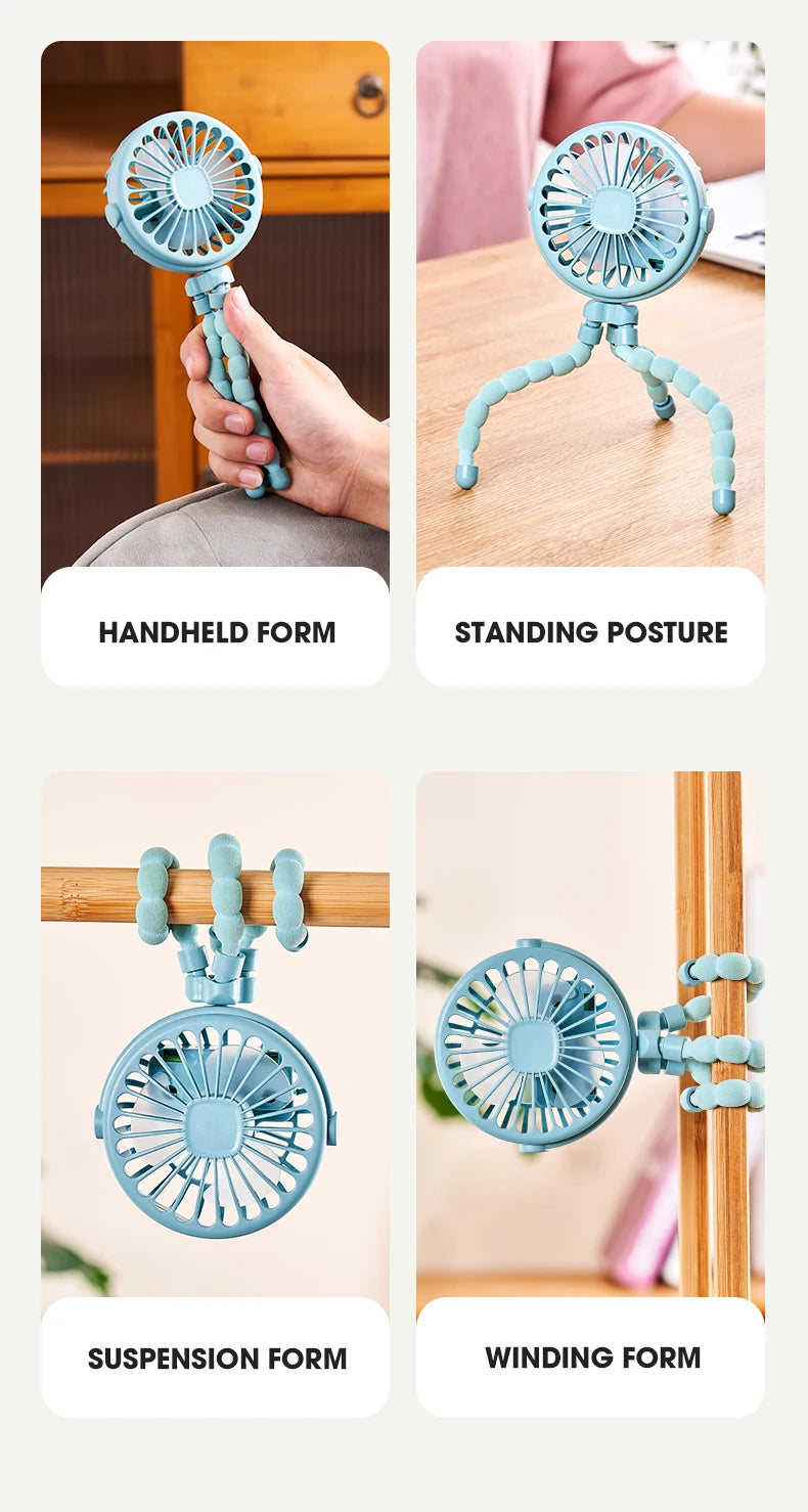 Ventilador portátil plegable de escritorio con USB, Mini ventilador de pulpo multifuncional pequeño, silencioso, para cochecito de bebé al aire libre, Verano