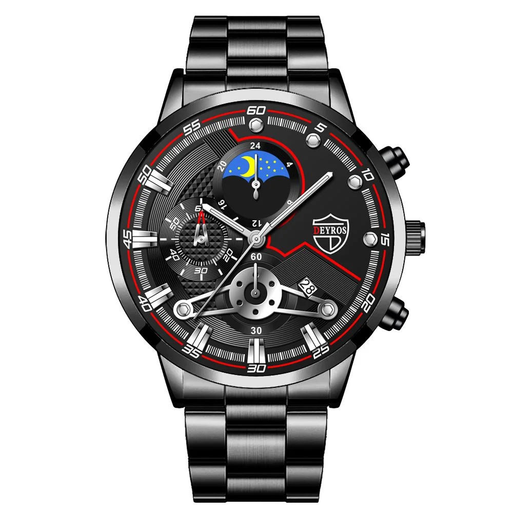 Reloj Hombre, relojes de negocios de lujo de 3 piezas para Hombre, Reloj deportivo de ocio con calendario completo para Hombre, Reloj de cuarzo de acero inoxidable para Hombre