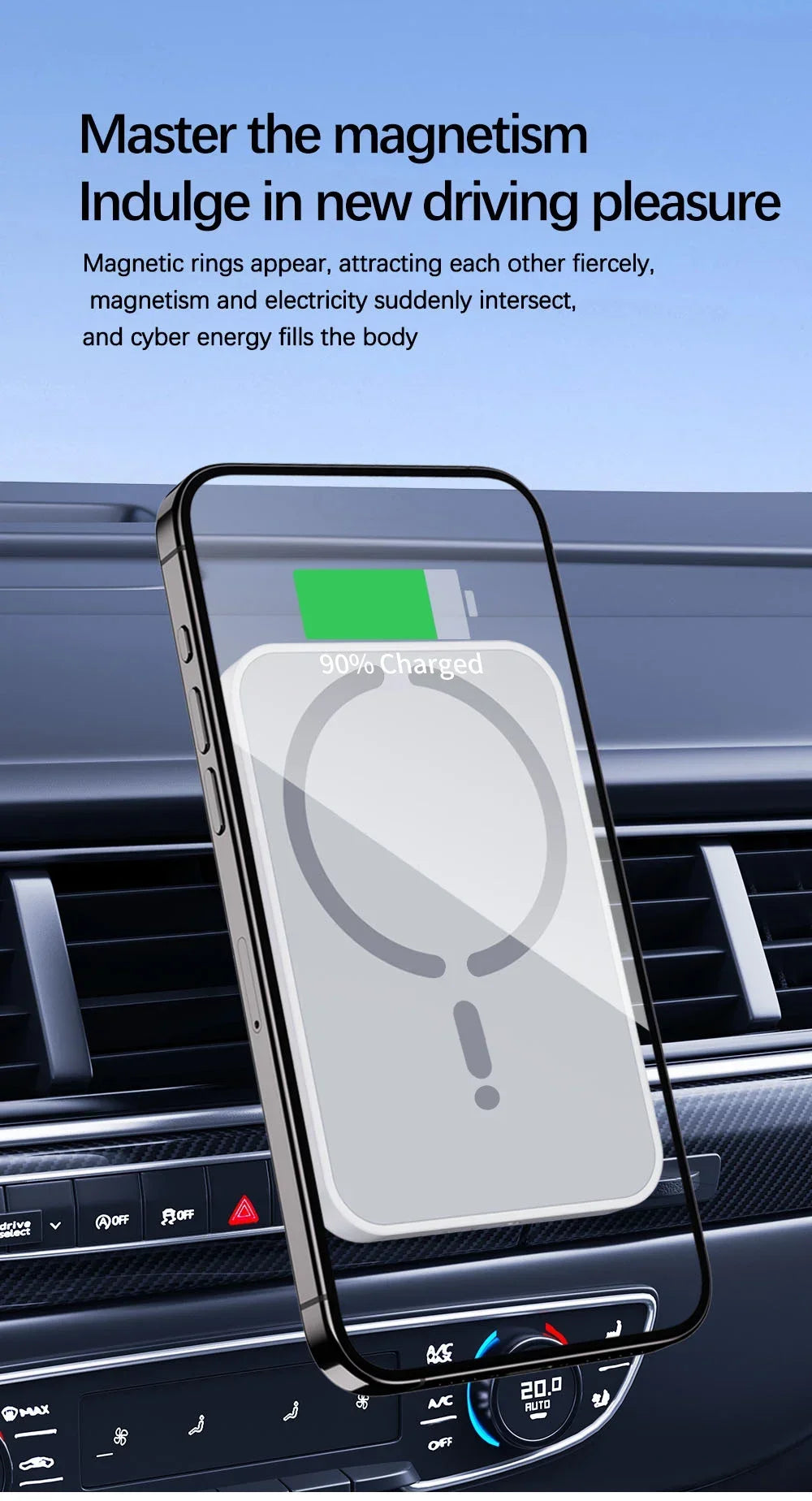 Cargador Inalámbrico Magnético para Coche, Soporte para Teléfono con Salida de Aire para iPhone 17 16 15 14 13 12 Pro Max, Estación de Carga Rápida Inalámbrica para Coche