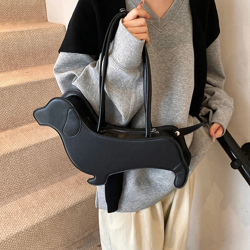 Bolso de hombro tridimensional de perro salchicha, bolso Retro de cuero PU con diseño de bolso para axila para mujer, bolso de viaje de tendencia