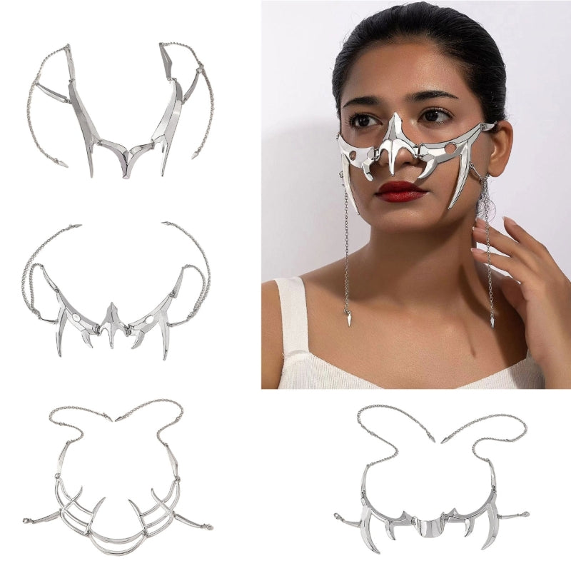 Pendientes de Metal para hombres y mujeres, Accesorios de Cara fluida de alienígena mecánico gótico, máscara Irregular Punk, joyería de fiesta de Halloween