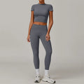 Conjunto de Yoga de 2 piezas para mujer, ropa deportiva de entrenamiento, ropa de gimnasio, Top corto de manga corta, mallas de cintura alta, trajes deportivos