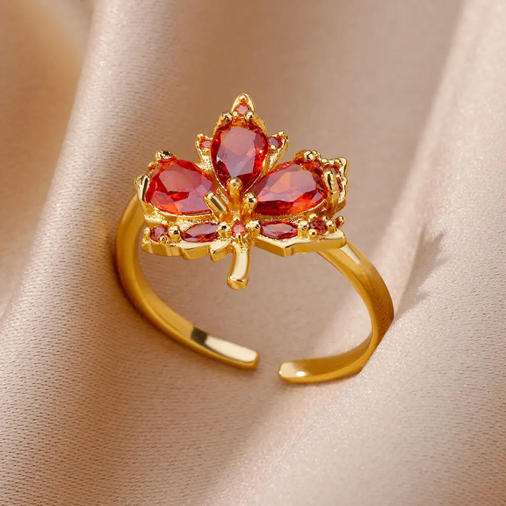 Anillos de acero inoxidable de lujo chapados en oro, piedra colorida, anillo de corazón de cristal de circón para mujer, joyería Bohemia de boda, regalo de Navidad