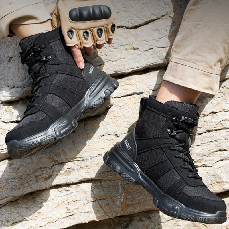 Botas de seguridad indestructibles para hombre, zapatos cómodos con punta de acero, zapatillas antigolpes a prueba de pinchazos, botas de trabajo antideslizantes para hombre