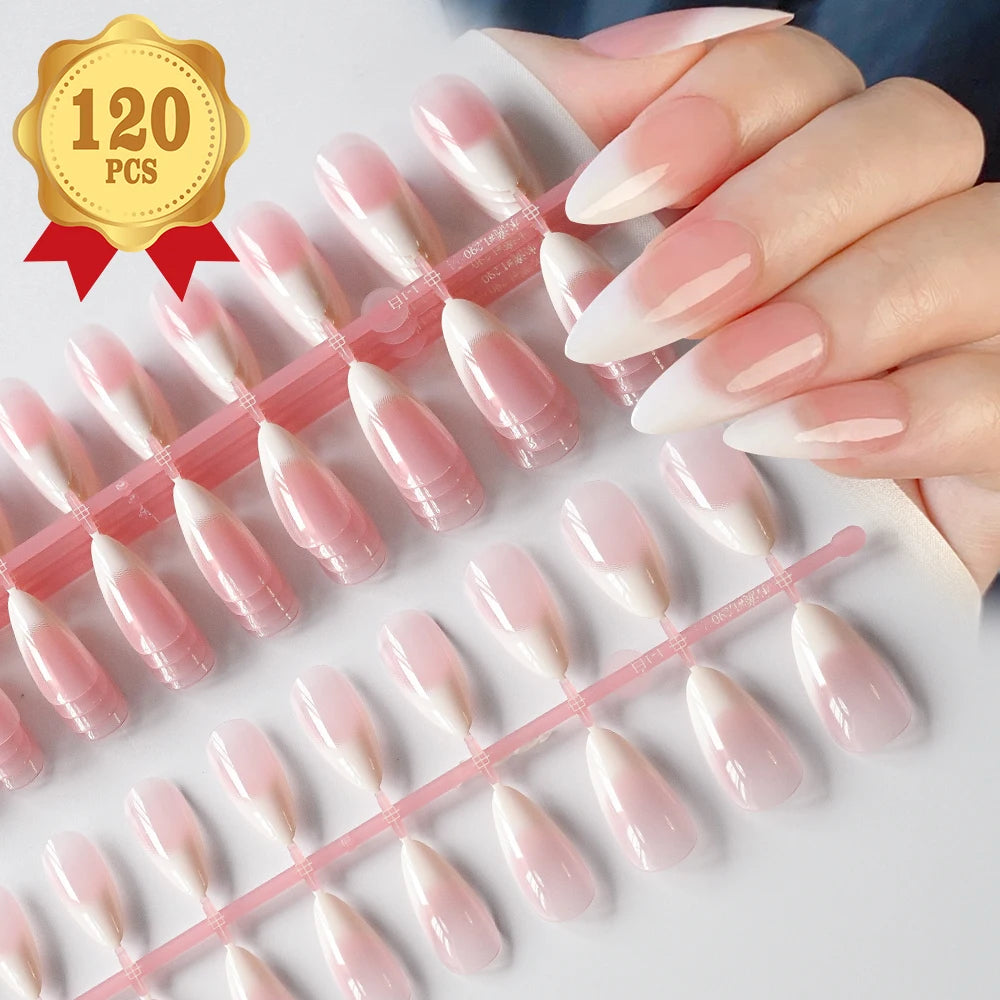 120 Uñas Acrílicas Francesas Cuadradas Medianas y Largas, Uñas Postizas Francesas de Cobertura Completa para Mujer, Uñas Postizas de Diferentes Tamaños