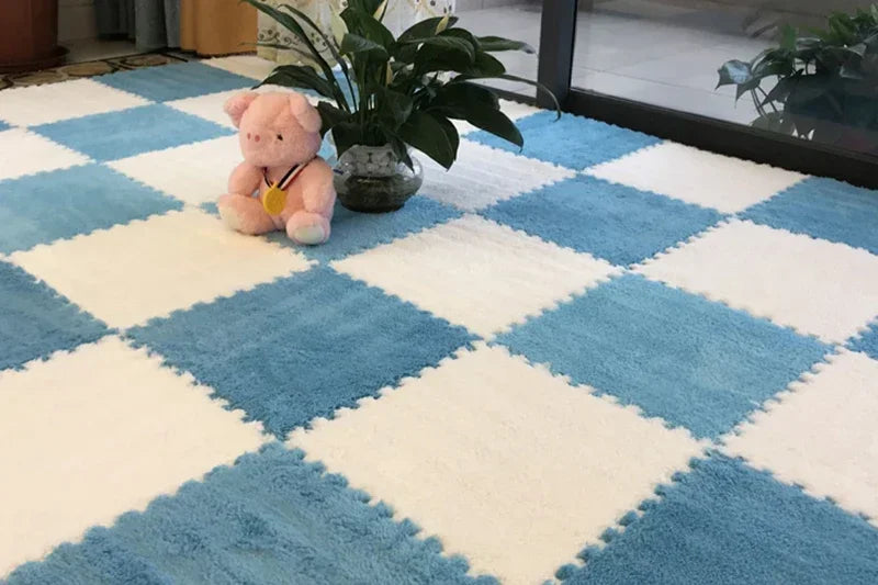 Alfombra de peluche suave de 30x30CM para niños, alfombra de juego, alfombra de rompecabezas, tapete de juego cálido, azulejos de ejercicio entrelazados, alfombra decorativa para suelo