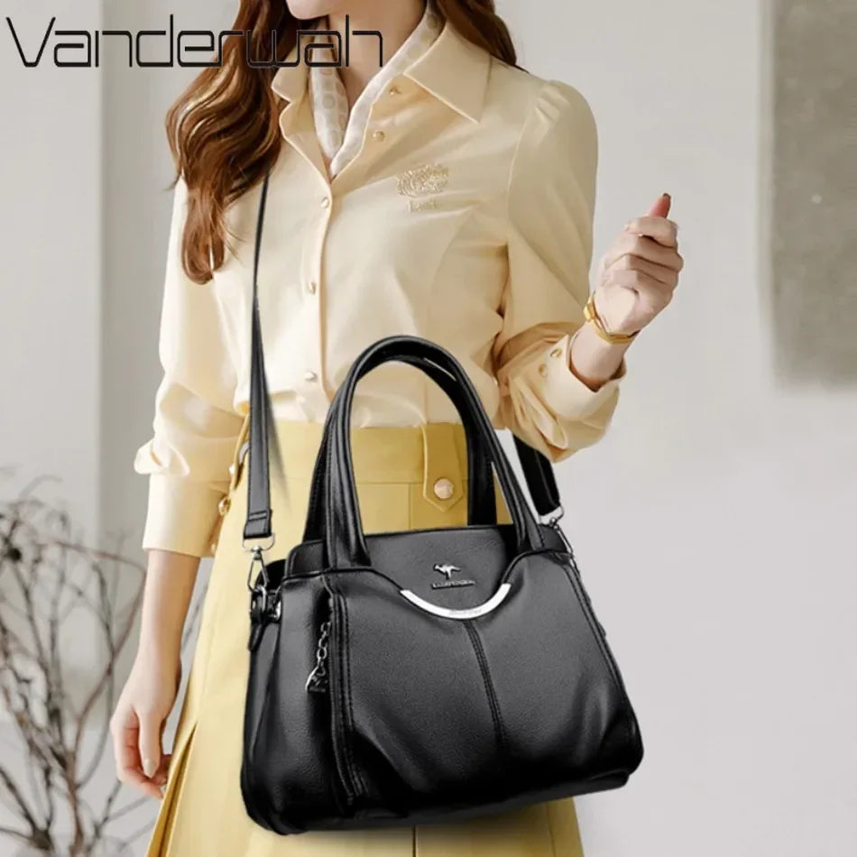 Bolsos de mano de lujo de marca genuina para mujer, bolsos de diseñador, bolsos de hombro de cuero suave, bolsos cruzados para mujer, bolso informal tipo tote.