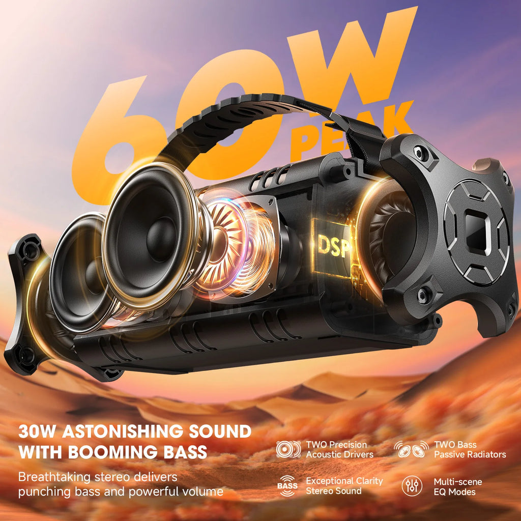 Altavoz Bluetooth W-KING D8mini-1, Altavoces Inalámbricos Portátiles de 30 W, Altavoz Exterior Resistente al Agua IPX6, 24 Horas de Reproducción, EQ, AUX, Tarjeta TF