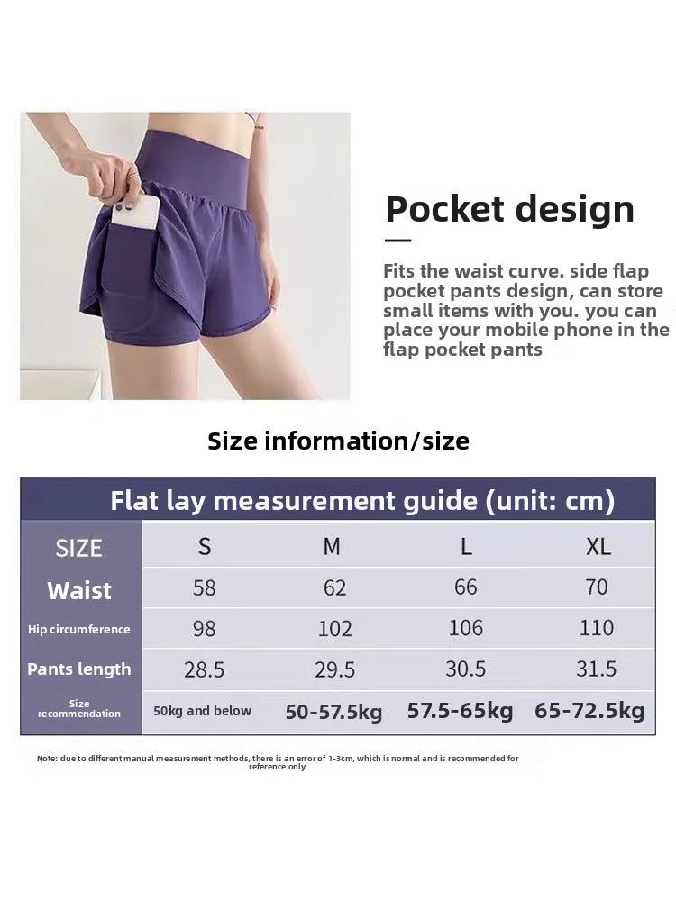 Shorts de Yoga de Dos Piezas (Falsos) para Mujer, Secado Rápido, Anti-Transparencia, Shorts Deportivos de Verano