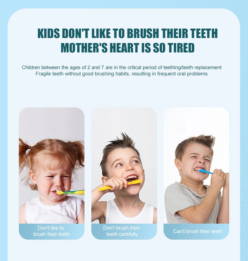 Cepillo de dientes eléctrico en forma de U para niños, cepillo de dientes sónico recargable automático de 360 grados con dibujos animados inteligentes para niños