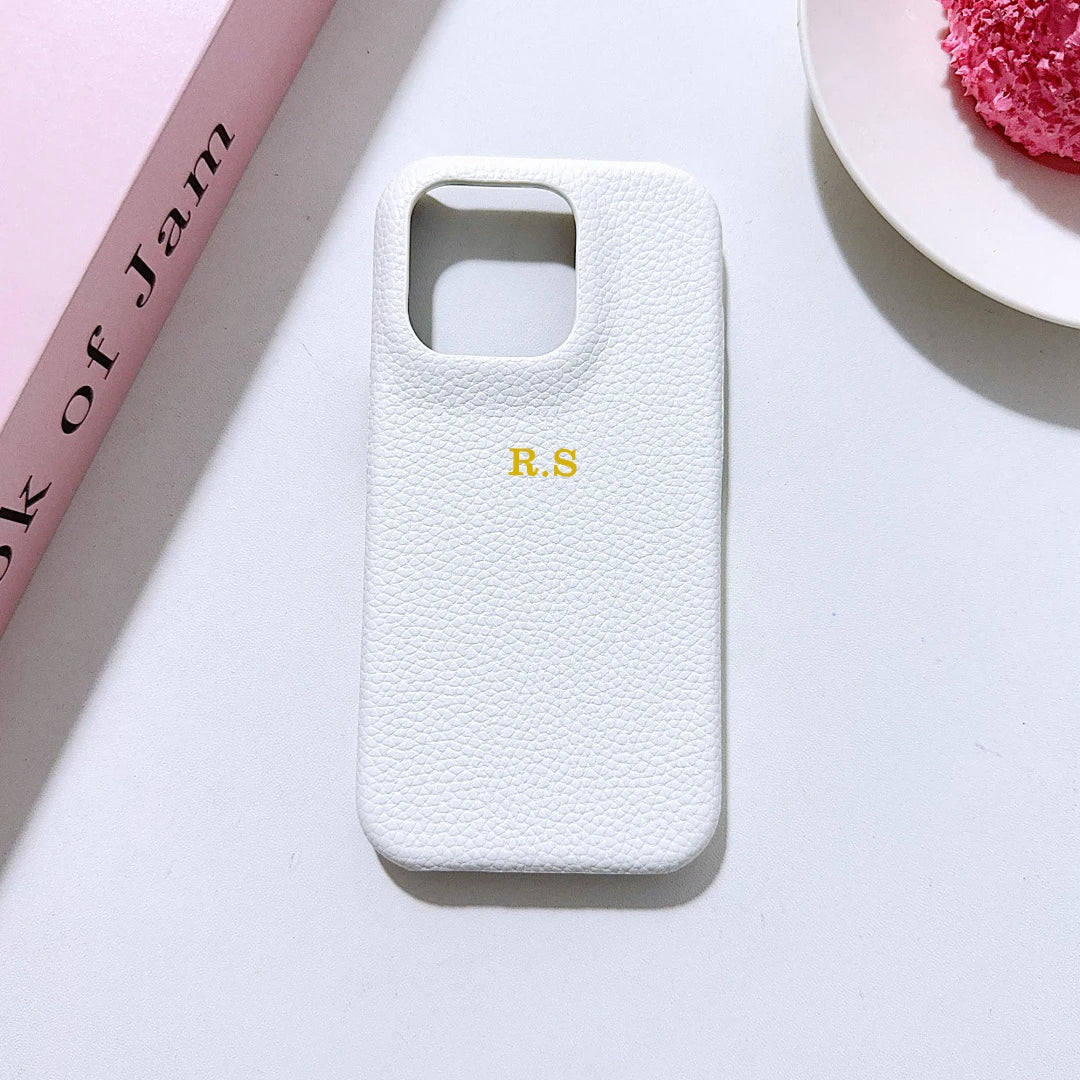 Funda rígida de cuero PU con nombre personalizado para iPhone16, 16e, 15, 14, 13, 12, 11 Pro, Funda trasera a prueba de golpes