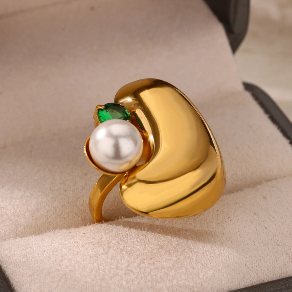 Anillos de acero inoxidable de lujo chapados en oro, piedra colorida, anillo de corazón de cristal de circón para mujer, joyería Bohemia de boda, regalo de Navidad