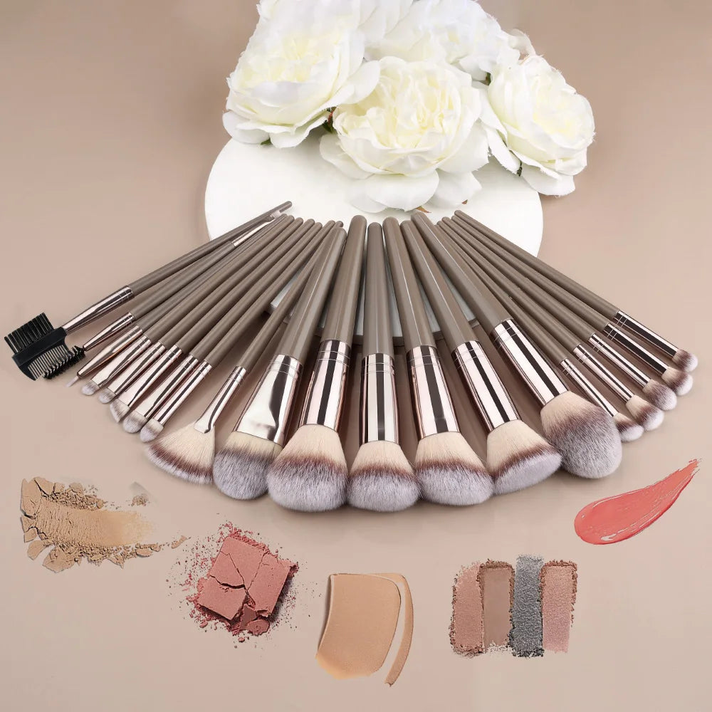 Juego de brochas de maquillaje marrones, herramienta de maquillaje suave portátil, base sintética Premium, correctores, sombras de ojos, maquillaje diario, 1-32 Uds.