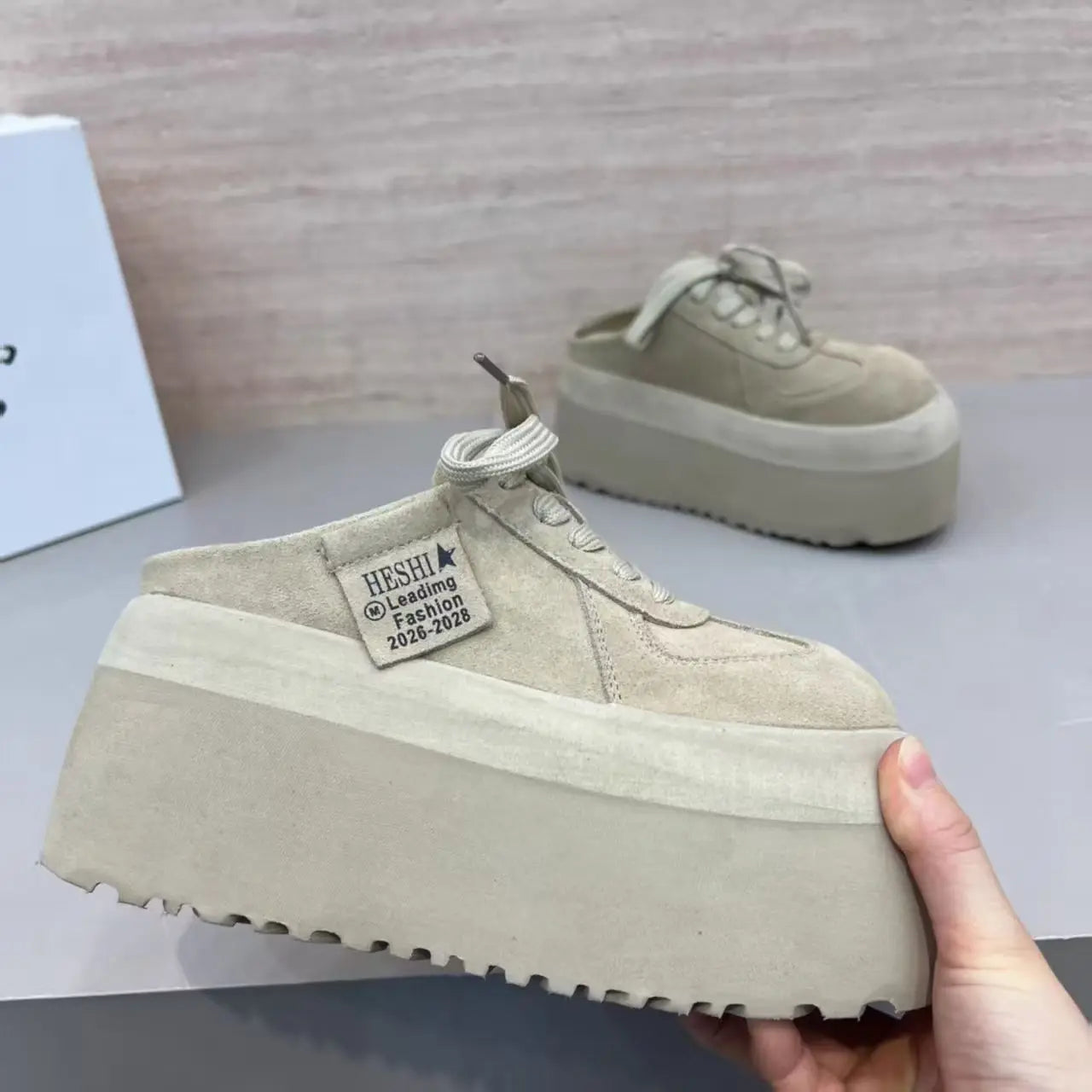 Pantuflas de Plataforma de Cuero Suave para Mujer, Primavera 2026, Talla Pequeña, para Uso en Exteriores, con Suela Gruesa y ...
