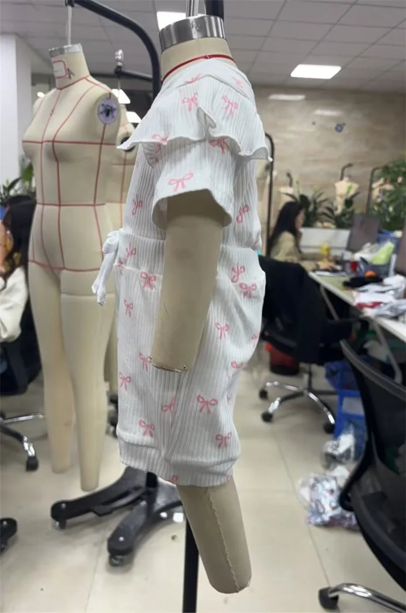 Conjuntos de verano para niña de 0 a 18 meses, pelele de manga corta con estampado de lazo, pantalones cortos de cintura elástica y diadema, conjunto de 3 uds.