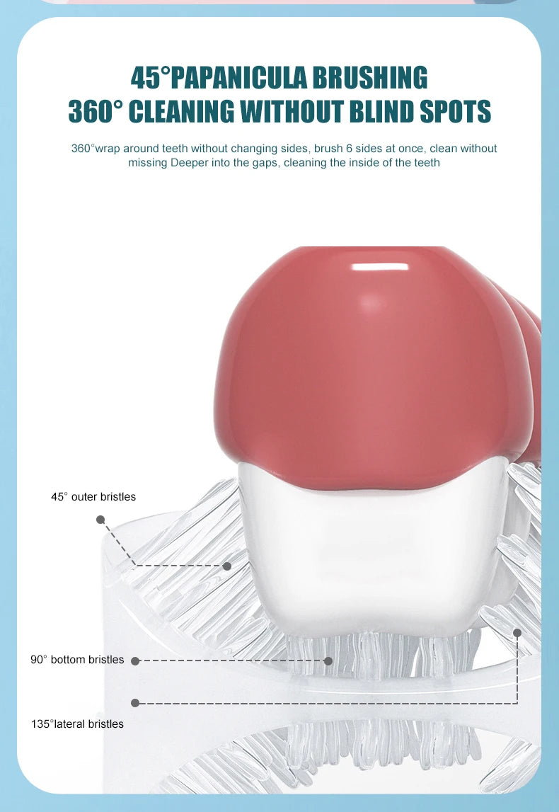 Cepillo de dientes eléctrico en forma de U para niños, cepillo de dientes sónico recargable automático de 360 grados con dibujos animados inteligentes para niños