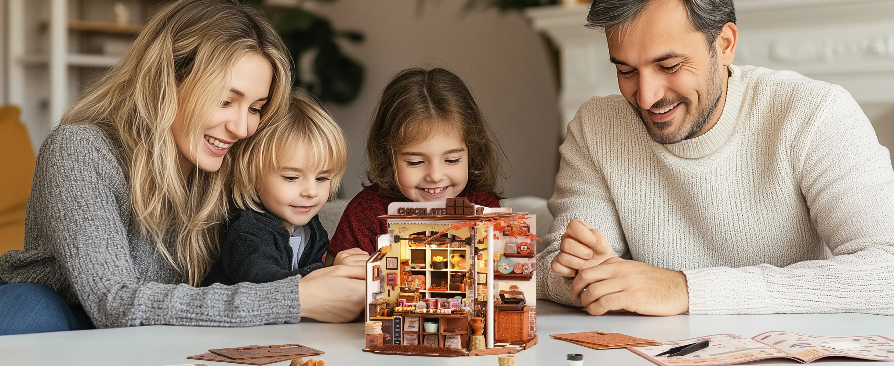 ROBOTIME-Kit de casa de muñecas de madera 3D, regalo único, adorno de decoración del hogar, artesanía de casa en miniatura desafiante DIY para adultos y adolescentes