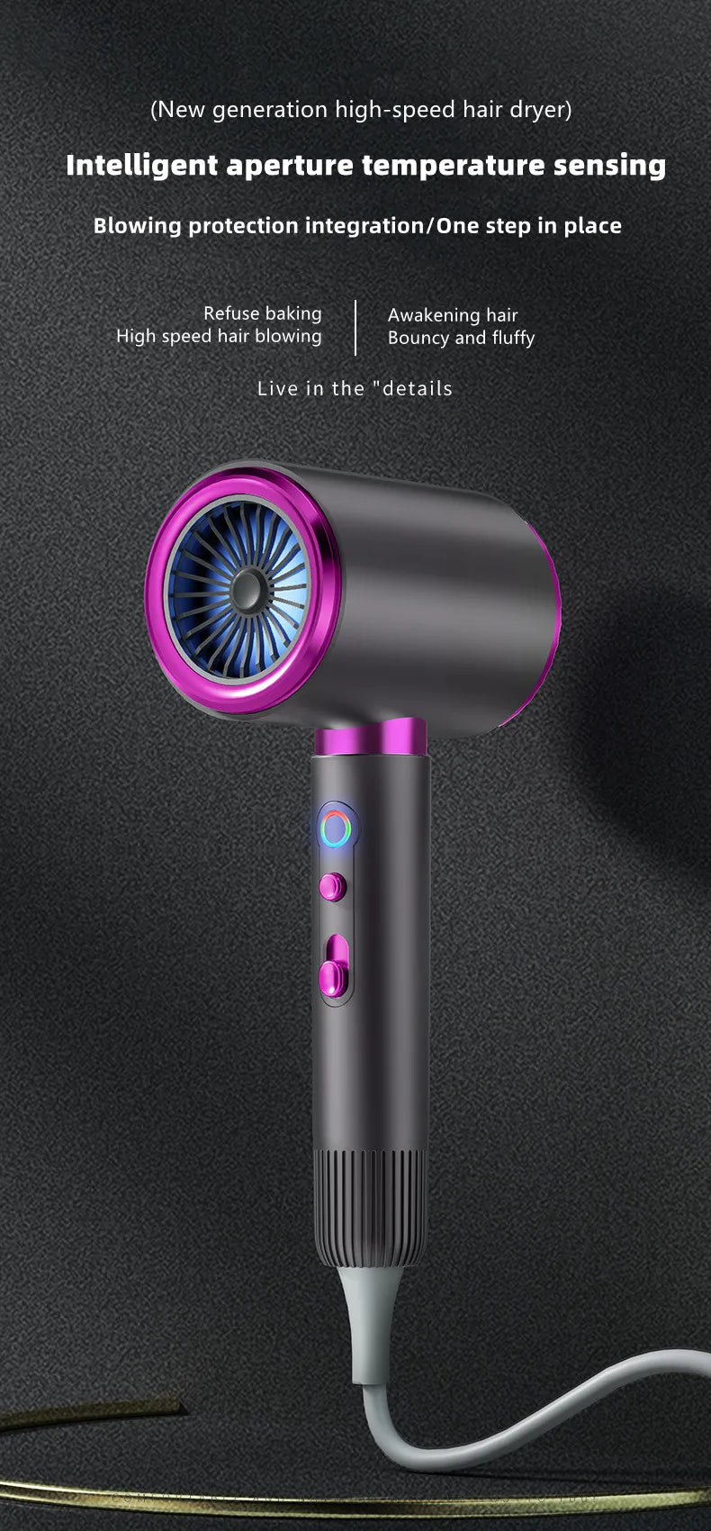 Secador de Pelo de Alta Velocidad 2026, 2400W de Alta Potencia, Iones Negativos Azules, Ultra Silencioso, para Salón de Belleza y Hogar, Enchufe US/EU/UK/AU
