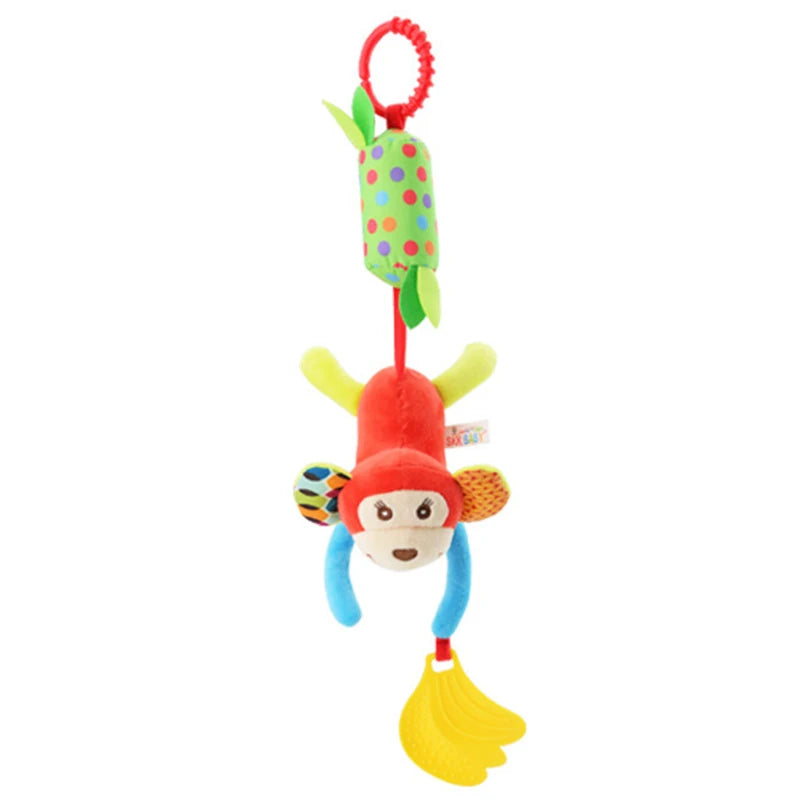 Sonajeros colgantes sensoriales para bebé, juguete de aprendizaje suave, cochecito de animales de peluche, cama de coche infantil, cuna con mordedor para bebés y niños pequeños