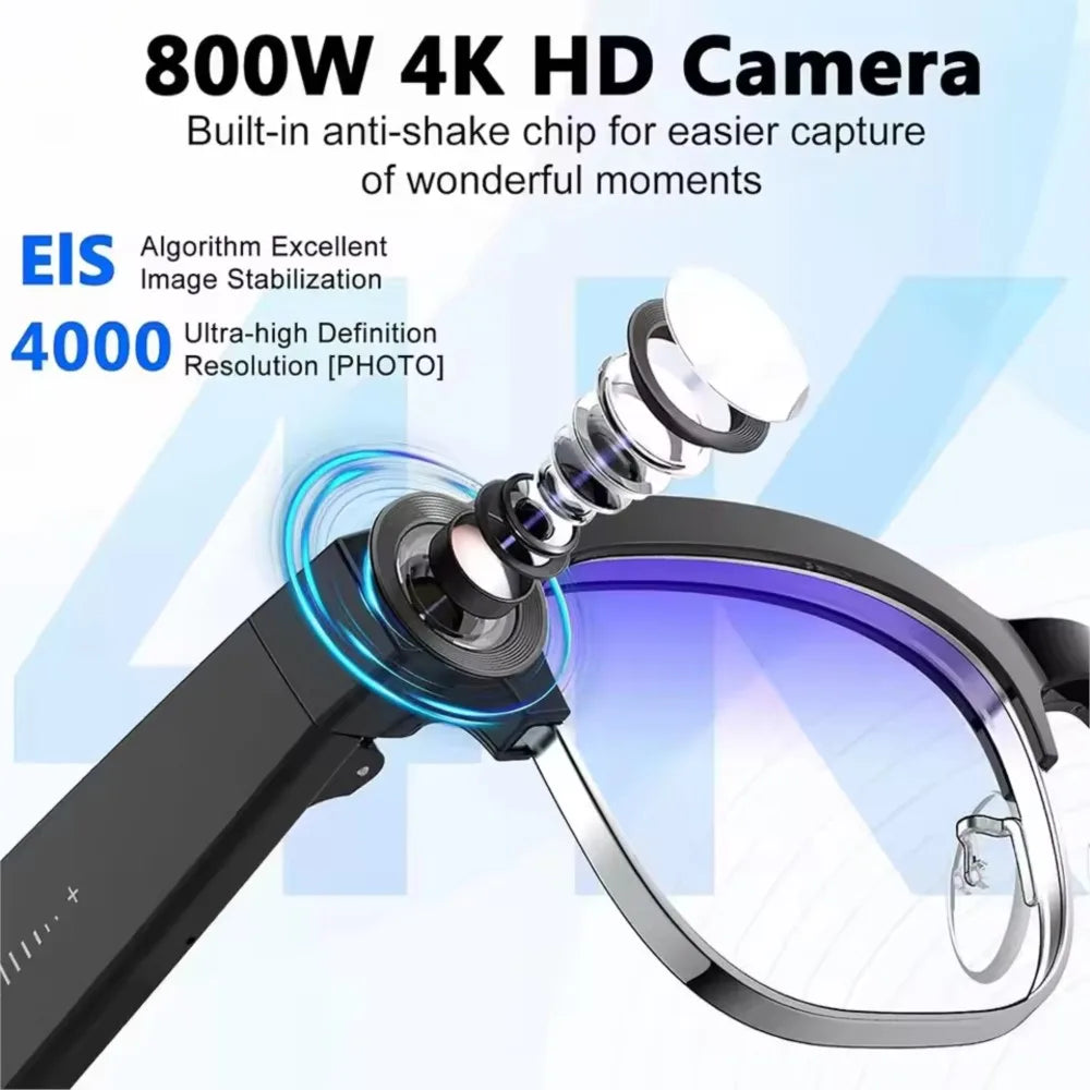Gafas Inteligentes con Cámara para Hombre, Grabación de Video 4K, Reconocimiento de IA, Llamadas Bluetooth, Traducción de Voz, Anti Luz Azul para Mujer, para Trabajar