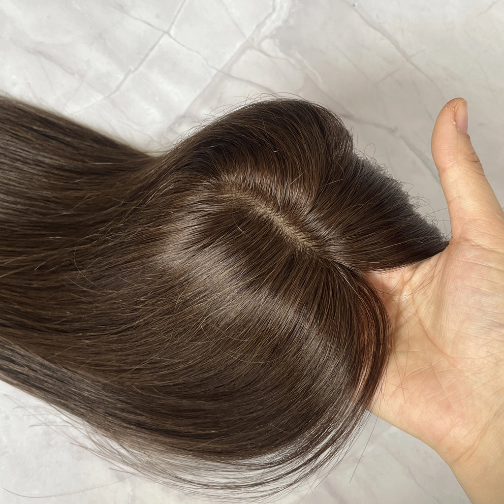 Extensiones de Cabello Humano Negro Jet con Base de PU Inyectado Tipo Piel de 7x11cm, Extensiones con Clip de Cabello Real, Se Pueden Calentar # 1 # 2 # 2C 14 pulgadas 35 cm
