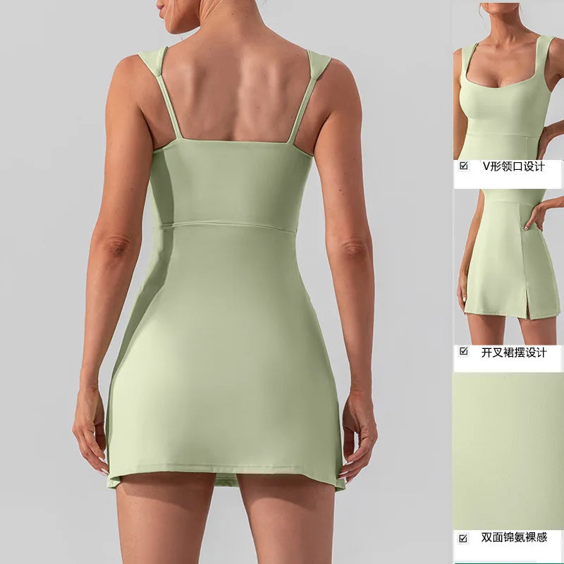 Vestido de Tenis Sexy, Suave, de Color Sólido, Vestido Deportivo de Golf para Mujer, Transpirable, Traje de Yoga de Una Pieza, Ropa Deportiva para Correr al Aire Libre