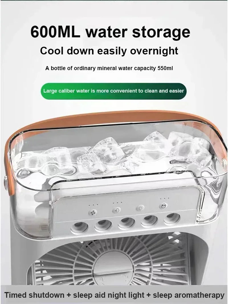 Ventilador humidificador portátil, aire acondicionado, Enfriador de aire pequeño para el hogar, hidromasaje, ajuste de aire portátil para oficina, ventilador de 3 velocidades