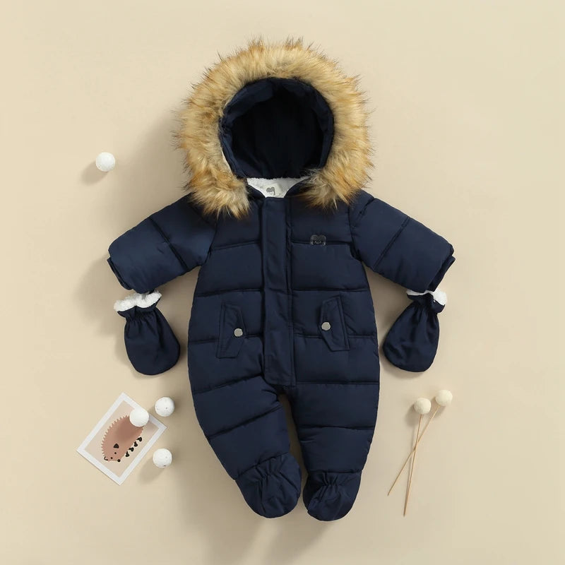 Traje de nieve de invierno para bebé de 0 a 24 meses, mono, abrigo, pelele, prendas de vestir cálidas, mono con capucha para niños y niñas