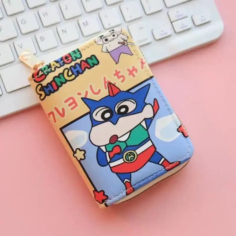 Monedero Compacto con Diseño de Crayon Shin-chan, Cartera Corta con Cremallera de Anime para Niños y Niñas