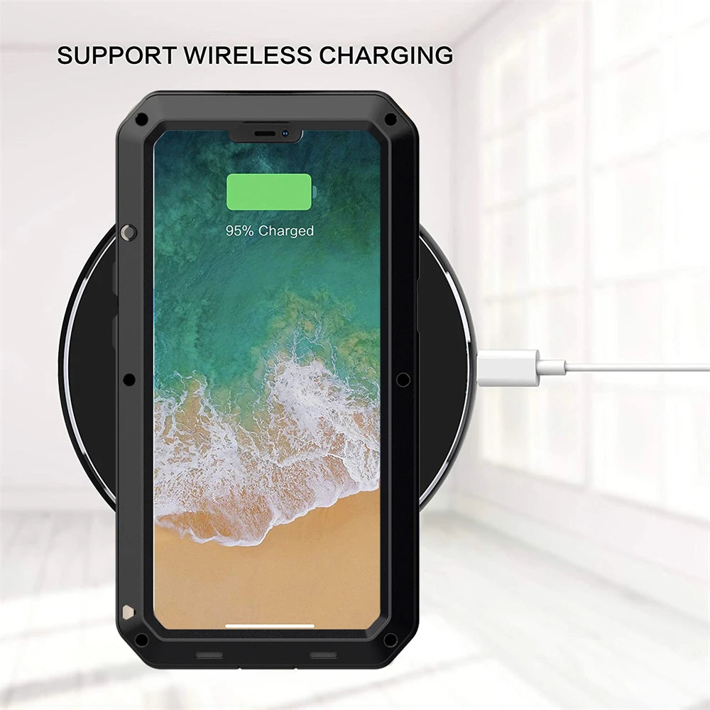 Funda protectora Armor resistente para iPhone 16 7 8 Plus XR Xs 11 12 13 15 16 Pro Max 14 Plus SE 360 cubierta de tanque de Metal a prueba de golpes