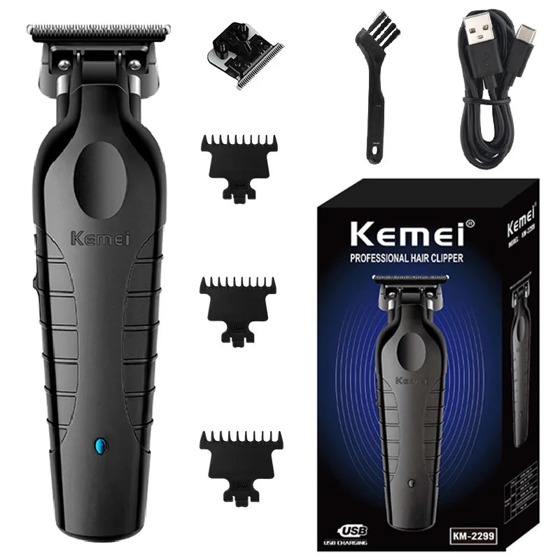 Cortadora de pelo inalámbrica Kemei 2299 para peluquero, cortadora de tallado sin huecos de 0mm, cortadora de acabado eléctrica profesional