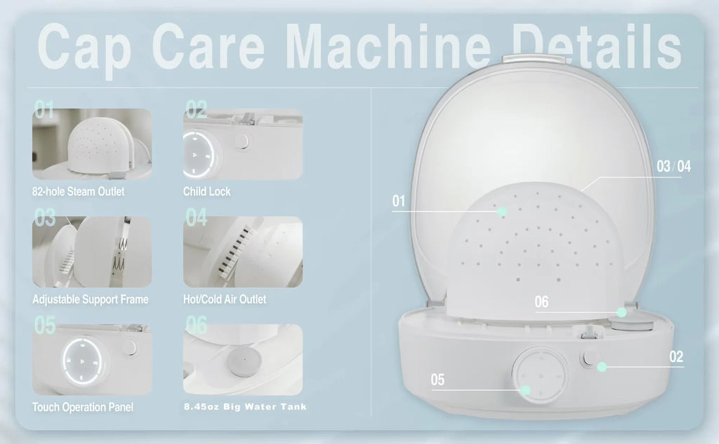 Máquinas automáticas para el cuidado de sombreros, esterilización a vapor, planchado y secado de sombreros de béisbol, sombreros de pescador, etc. (también para la pasteurización a vapor de pelucas)
