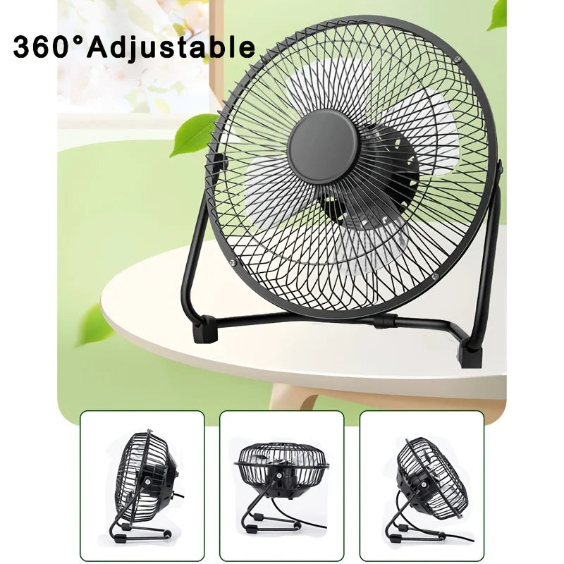Ventilador de escritorio eléctrico USB portátil de 8 pulgadas con 2 velocidades ajustables, 4 aspas para un flujo de aire potente y rotación de 360° °   Ángulo Ajustable