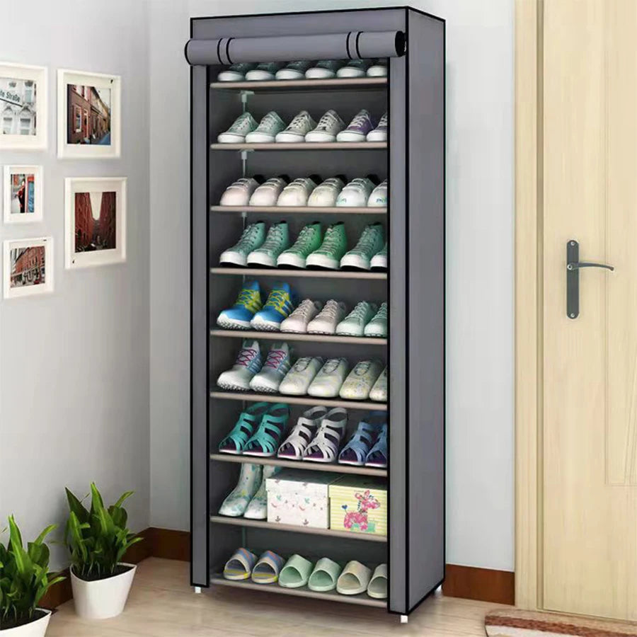 Zapatera con Cubierta de Tela con 9 Niveles Organizadores de Zapatos, Estructuras de Acero y Conectores de Plástico, Para Almacenar y Guardar los Zapatos