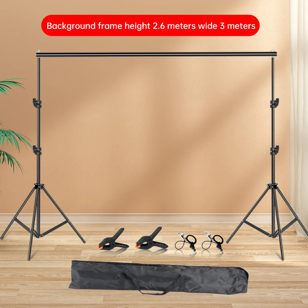Soporte de fondo para estudio de vídeo y fotografía de 2,6x3M/8,5x10 pies, sistema de soporte de fondo telescópico ajustable con bolsa de transporte