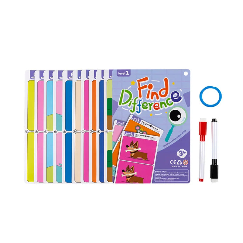 Juego de rompecabezas reutilizable Find The Difference, enfoque borrable y regrabable y entrenamiento de observación, juguete para el desarrollo del cerebro para niños