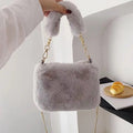 Bolso de mano de piel sintética de felpa para otoño e invierno, bandolera pequeña con cadena cuadrada, bolso de compras cálido y esponjoso a la moda
