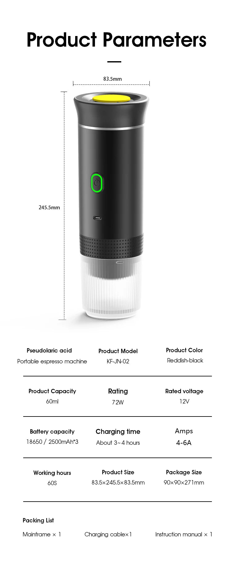 Cafetera Espresso portátil eléctrica inalámbrica para coche y hogar, cafetera para acampar, cafetera de viaje en polvo con cápsula 3 en 1