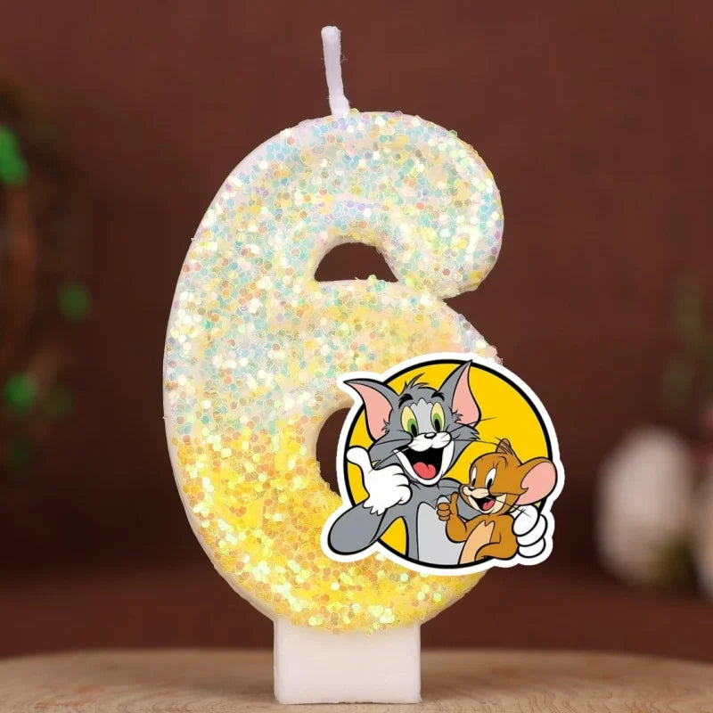 Velas con Números de Anime Tom y Jerry, Decoración para Pastel de Cumpleaños, Figura de Anime, Artículos para Pastel de Feliz Año Nuevo, Regalos