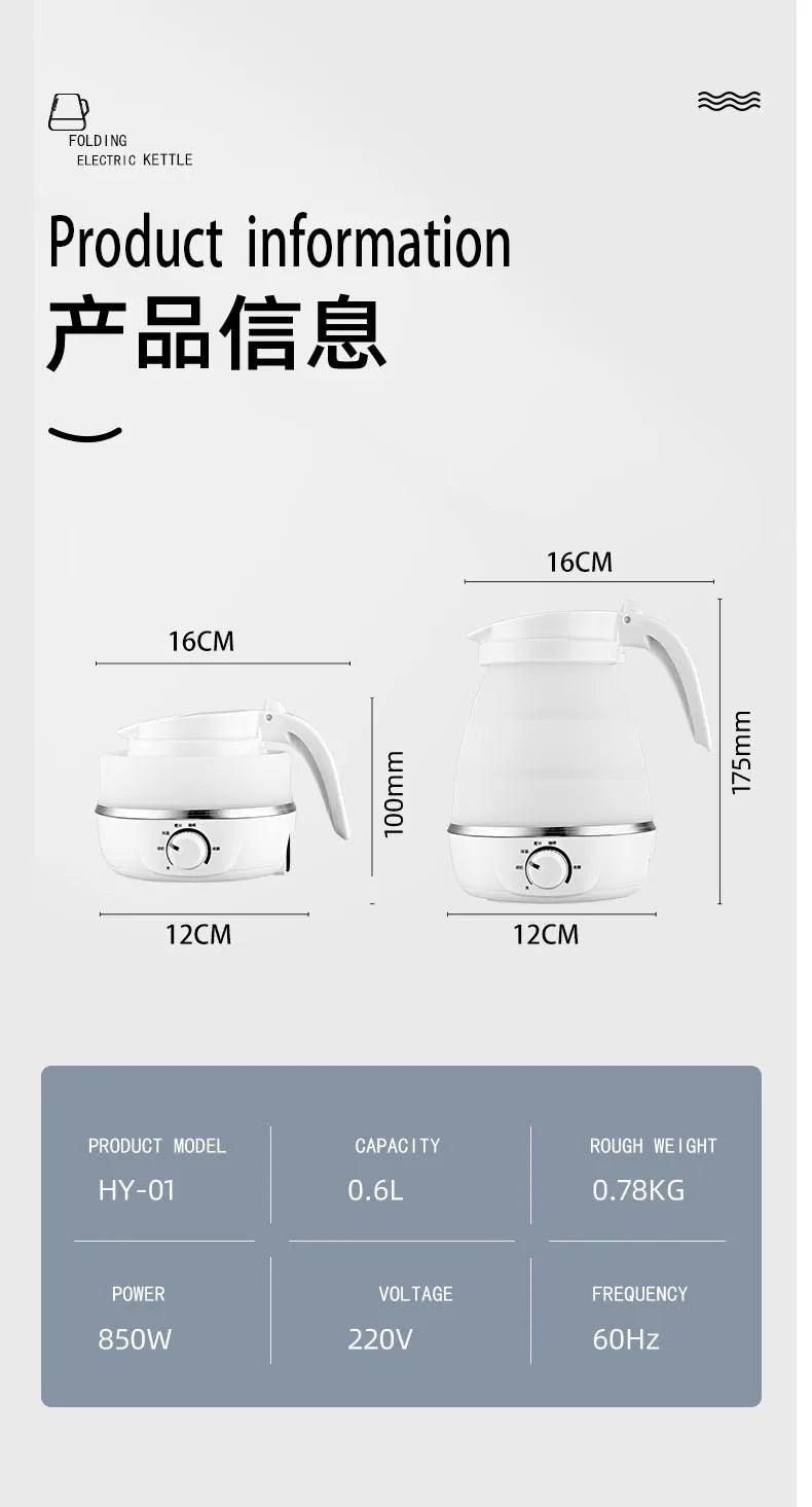 Mini termostato de Hervidor eléctrico plegable portátil para mantener el calor en casa, viajes, negocios, apagado automático, seguridad de acero inoxidable de silicona